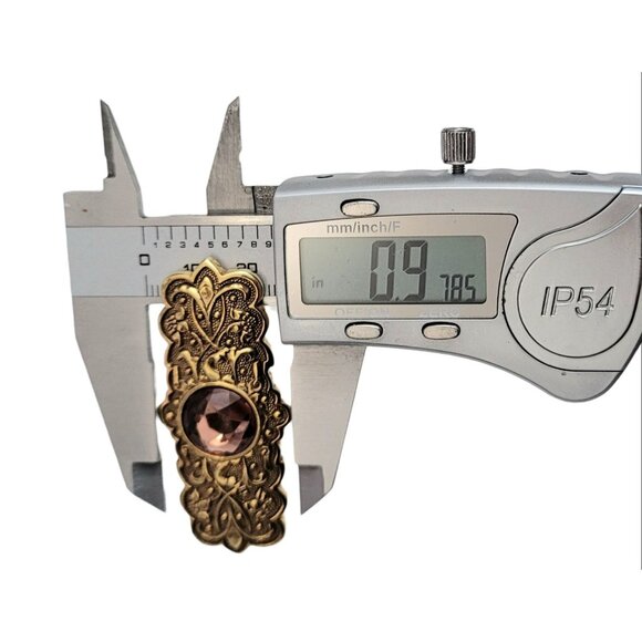 The Vatican Library Collection Gold Tone Pink Rhinestone Bar Pin Brooch, Signed - Picture 6 of 7